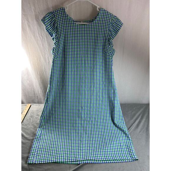 Elle Blue/Green Plaid Ruffle Sleeve shift Dress women's size M - Picture 1 of 5